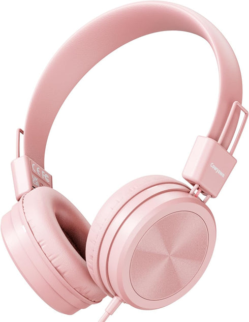 Kids Headphones, Toddler Headphones with Safe Volume Limiter 94dB, Wired School Headphones for Boys and Girls (Pink)