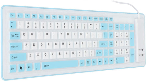 Foldable Silicone Keyboard - USB Wired 103 Keys Waterproof Rollup Keyboard, Soft Touch for PC, Laptop, Notebook (Blue)