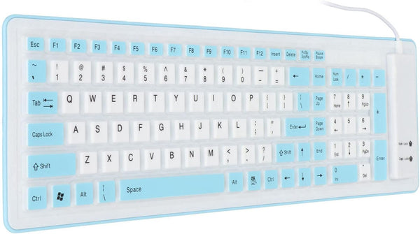 Foldable Silicone Keyboard - USB Wired 103 Keys Waterproof Rollup Keyboard, Soft Touch for PC, Laptop, Notebook (Blue)