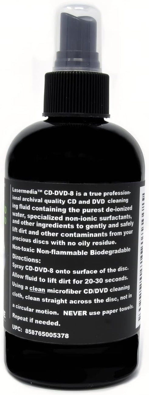 CD DVD Cleaning Solution Fluid 8 Ounce Spray Bottle Cleaner (Not a Scratch Remover) Made in USA Lasermedia