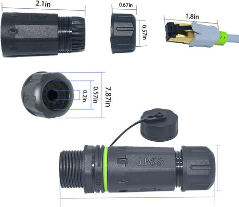 RJ45 Waterproof Connector IP68, Panel Mount Coupler Female to Female, Shielding Cable Coupler-CAT5E-YMP20-Green-2 PCS