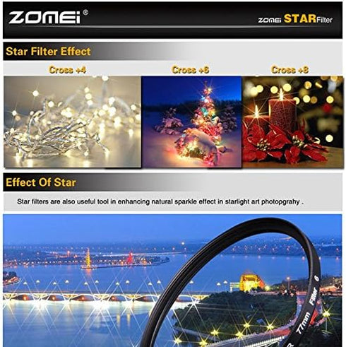 ZM 58mm Star-Effect Cross Starburst Twinkle Lens + 4, 6, 8 Points Star Filter Set for Canon Nikon