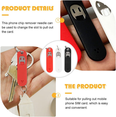 jojofuny 3pcs Set Sim Card Remover Tool with Silicone Protective Case, Phone Chip Removal Needle Pin Keychain