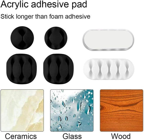 24 Pieces Adhesive Cable Clips Viaky Wire Management Desk Cable Organizer Cord Clips, Black and White - Home, Office,