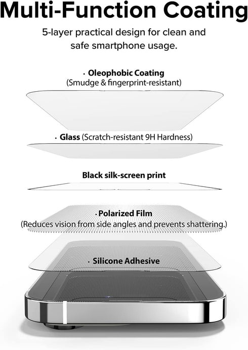 Ringke Privacy Glass Screen Protector for iPhone 14 Pro Max, Anti-spy Full-Coverage Tempered Glass