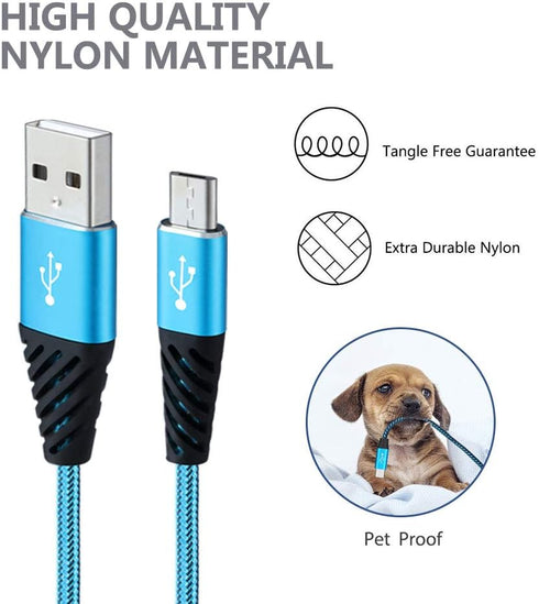 Fast Charge Micro USB Cable 6FT 5-Pack, Nylon Braided, Compatible with Samsung Galaxy S6 S7 Edge, LG, HTC, Xbox One,