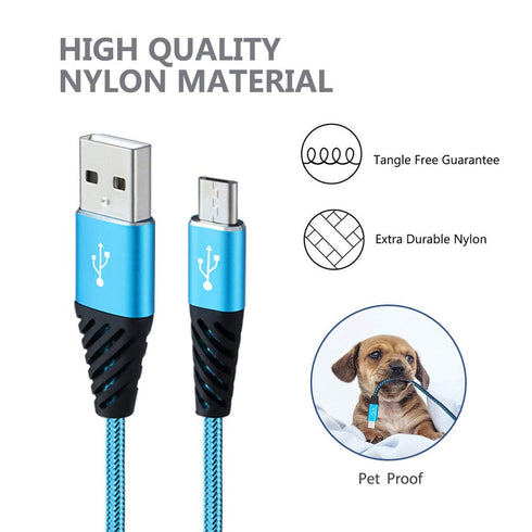 10FT Nylon Braided Micro Charger Cable 4-Pack - Fast Charging Cord for Samsung Galaxy S6 S7 Edge, LG, HTC, Xbox One,