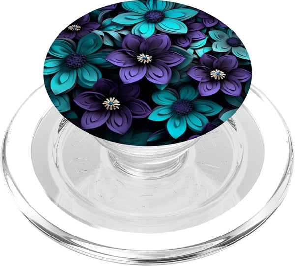 PopSockets PopGrip for MagSafe - Teal Blue Flower Wildflower Bouquet Purple Floral Design Art