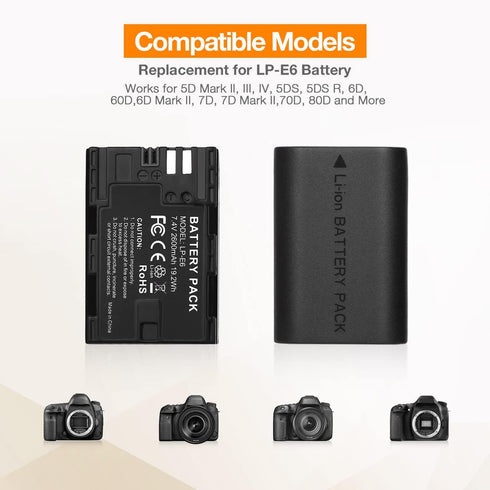 LP-E6 LP E6N Replacement Camera Batteries with Rapid Dual Charger Set for Canon 5D Mark II, III, IV, 6D, 7D