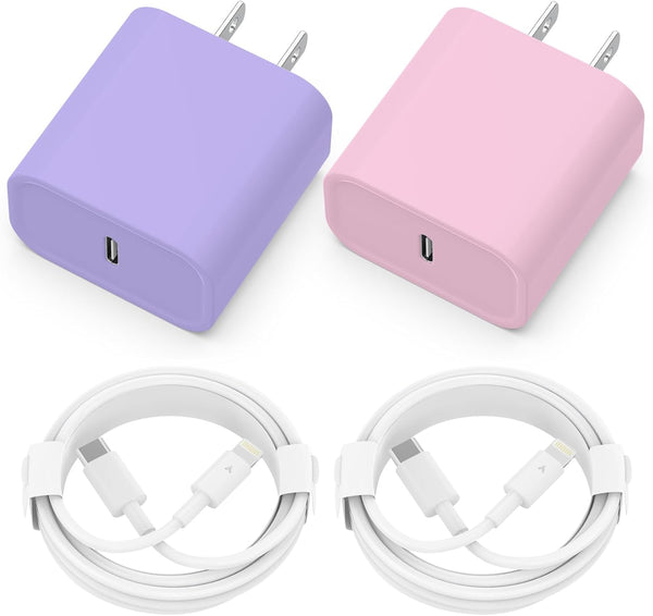 Phone Charger, 2 Pack 20W PD USB C Wall Fast Charger Adapter with 6FT Type C to Lightning Cable