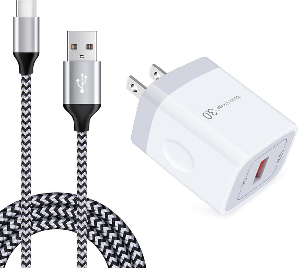 Quick Charge 3.0 Fast Charger with 6Ft USB Type C Cable for LG Stylo 4/5/6, Samsung Galaxy S24 S23 S22 S21