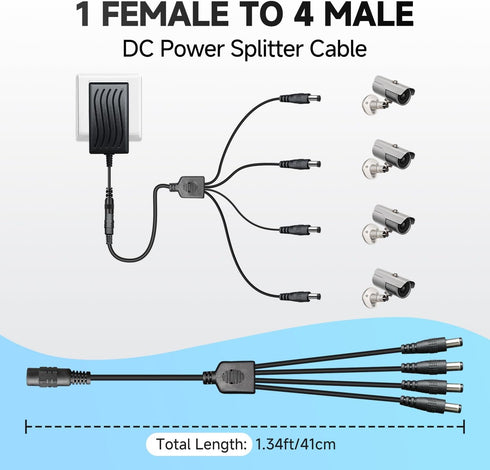 ANLINK 100-240V 12V 2A (2000mA) 4-Way (6ft) Power Adapter AC to DC & Power Splitter Cable for CCTV Security