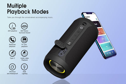 EDUPLINK Bluetooth Speaker, Portable Wireless, Waterproof IPX7, TWS Pairing Stereo, Built-in Microphone, Long Playtime