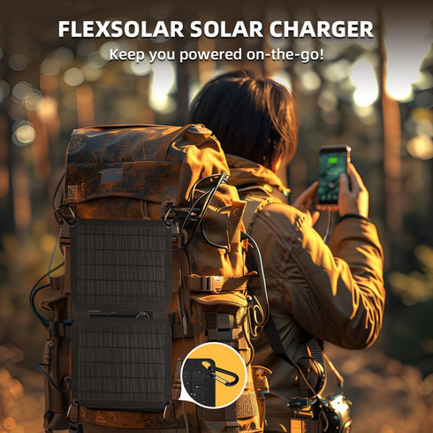 FlexSolar 10W Portable Solar Charger, 5V USB Small Power, Emergency ETFE Panels, Foldable, IP67 Waterproof for Camping,