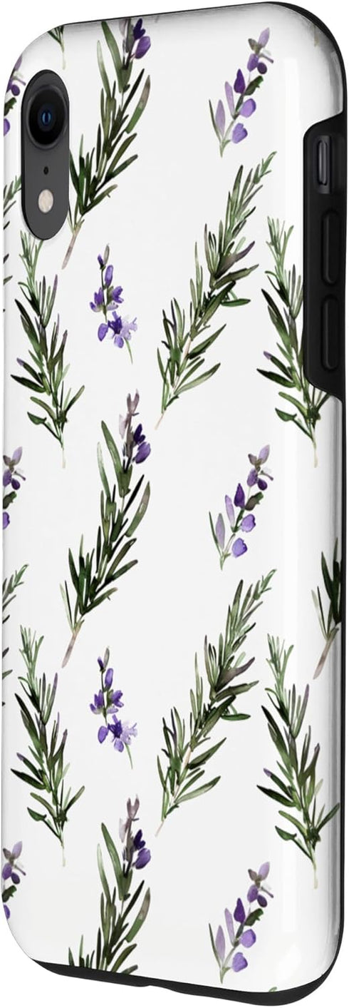 Rosemary Watercolor Plant Pattern Design iPhone XR Spring Herb Rosemary Watercolor Plant Pattern Aesthetic Case