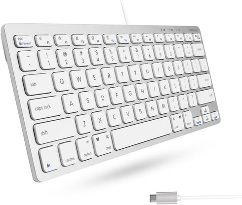 Macally Small USB C Keyboard, Plug & Play Wired Apple Keyboard for Mac mini, MacBook Pro/Air, iMac, iPad, Windows