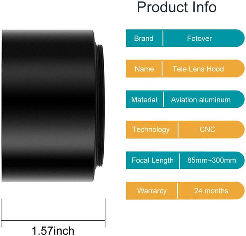 58mm Tele Metal Screw-in Lens Hood with Centre Pinch Lens Cap for Canon Nikon Sony Pentax Olympus Fuji