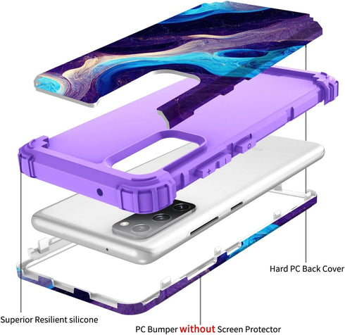 Hocase Heavy Duty Shockproof Case for Galaxy S20 FE 5G, Soft Silicone Rubber + Hard Plastic Bumper - Blue Purple Marble