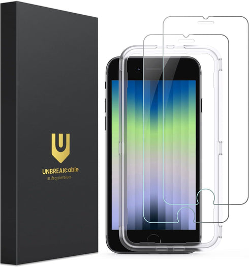 UNBREAKcable 2-Pack Screen Protector for iPhone SE 2022/2020, 8, 7 - 9H Hardness, HD Clear, Double Shatterproof, Easy