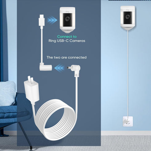 HNncheny Camera,17Ft Power Adapter Compatible Ring Type C Power Cable -White (USB Port)