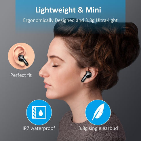 Wireless Earbud, Bluetooth Headphones 5.3, 40H Ear Buds with Noise Cancelling, IP7 Waterproof Sport for Android iOS