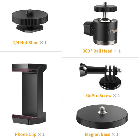 UTEBIT Magnet Camera Mount for GoPro, 88MM Magnetic Base, 360° Rotation Ball Head, GoPro Adapter, Phone Holder