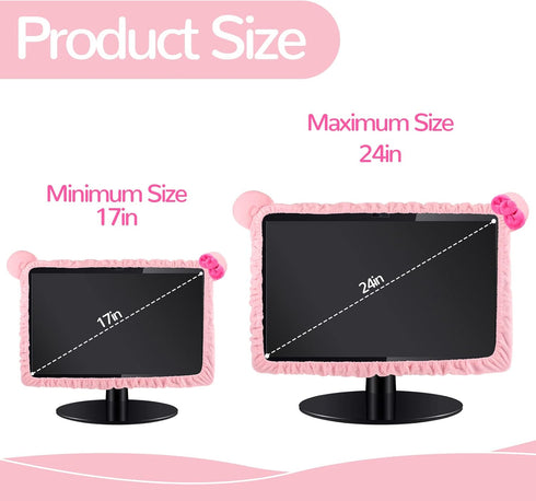 2 17''-24'' Hoteam Pcs Kawaii Computer Monitor Cover with Cat Ear Furry Cute Pink Monitor Dust Cover Protector Lovely