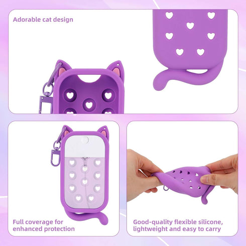 Penitue 1oz/30ml, 60-Degree Hand Sanitizer Spray Case for Power Mist/Glow Mist Cute Cat Silicone Hand Spray Bottle Case