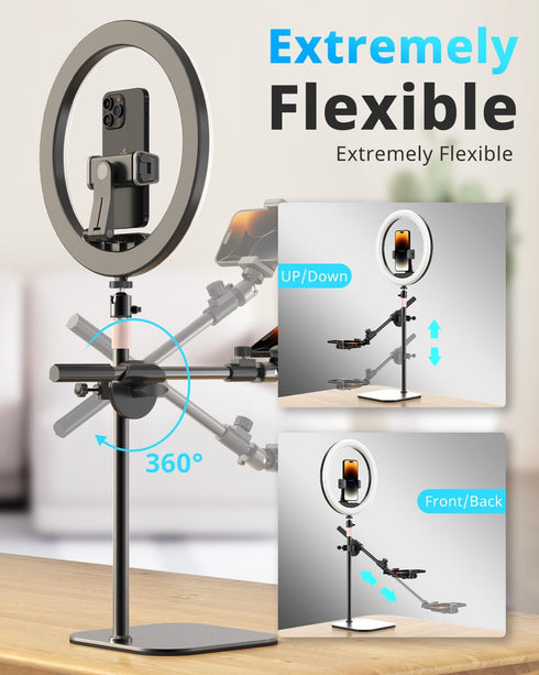 UBeesize 12" Desk Ring Light with Stand & Phone Holder - Overhead Mount for Video Recording, Zoom, Live Streaming