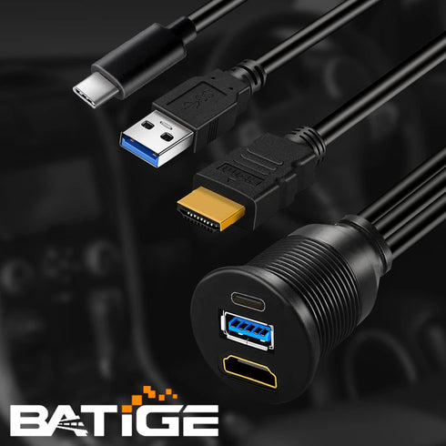 BATIGE USB 3.0 & Type C 3.1 & HDMI Male to Female Car USB C Flush Mount Extension Cable, 3ft