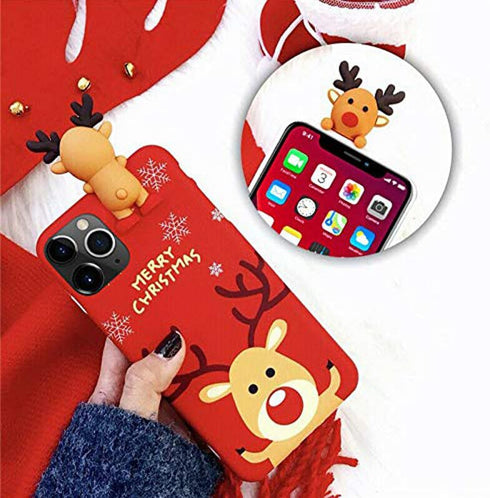 Christmas iPhone 15 Pro Max Case (Red) - Merry Christmas 3D Cute Snowman Santa/Elk Antlers Soft Silicone TPU