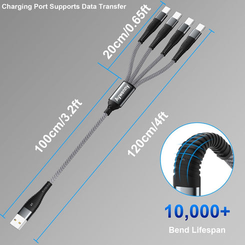 USB Type C QC3.0 Fast Charging 4-in-1 Multi USB C Splitter Cable for iPhone 15 Pro Max, Samsung Galaxy S24