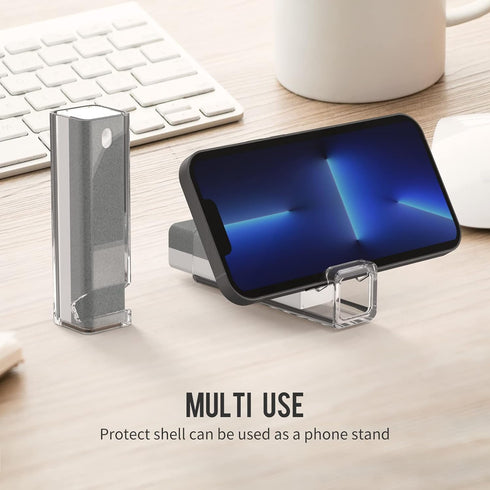 CLICK CLEAN Screen Cleaner Spray with Microfiber, Shell and Phone Stand for All Phones, Laptops, Tablets (Grey)