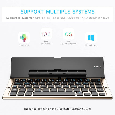 Geyes Folding Bluetooth Keyboard, Wireless Portable Keyboard with Aluminum Alloy Housing, for iPad, iPhone, Tablets