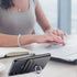 BIAJIYA RFID Blocking Card Holder for Back of Phone with Ring, Leather Stick on Wallet for iPhone/Android (Gun-Metal