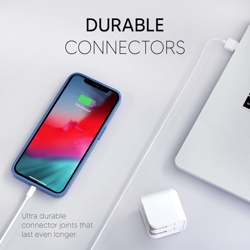 TALK WORKS 5' MFI Certified USB Lightning Cable for iPhone 14/13/12, AirPods, iPad - Wall Charger Adapter (White)