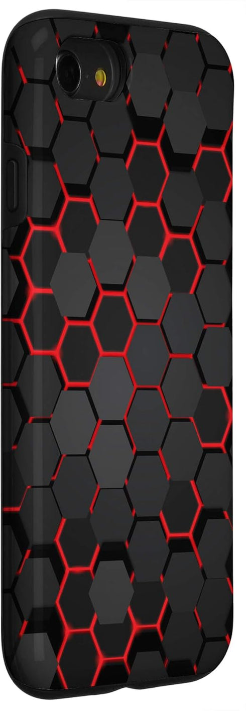 Cool Red and Black Geometric Hexagon Phone Case for iPhone SE (2020), 7, and 8. Stylish protection for your device!