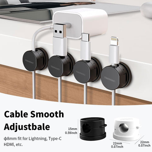 YIMINANO 6 Pack 360 Magnetic Cable Clips, Rotatable Cord Organizer, Adhesive Cable Holder for Desk, Nightstand, Car