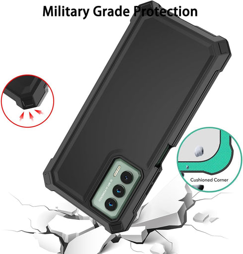 Cricket Outlast Case with Tempered Glass Screen Protector, 360 Full-Body Soft TPU Bumper Shockproof Silicone Cover