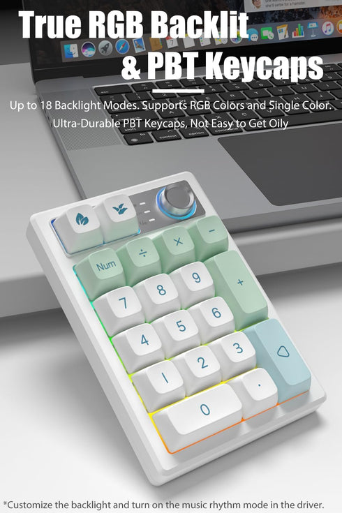 Gasket Creamy Mechanical Numpad, Wireless 2.4G/Bluetooth 5.0/Wired USB-C, RGB Backlit, Rechargeable Number Pad