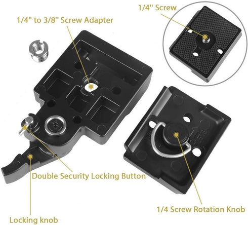 UTEBIT 323 RC2 Quick Release Plate, Metal Rapid Adapter with 1/4" and 3/8" Camera Screw Tripod Mount Plate Fit for Manfrotto 200PL-14 Ball Head Tripod DSLR Cameras
