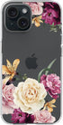 Designed for iPhone 15 Case, Clear Cute Pink Purple Floral Flowers Design, Hard Back Soft Bumper Shockproof Cover