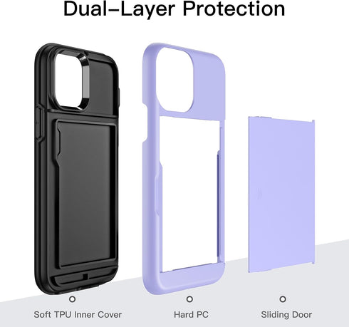 JETech iPhone 12/12 Pro Wallet Case (6.1") - Purple, Dual Layer Shockproof, Card Holder, Sliding Hidden Slot.