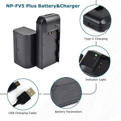 KOQINVIZ NP-FV5 NP-FV5 3.7V 2000mAh Plus Battery Charger + Rechargeable Lithium Battery - Video Camera Camcorder