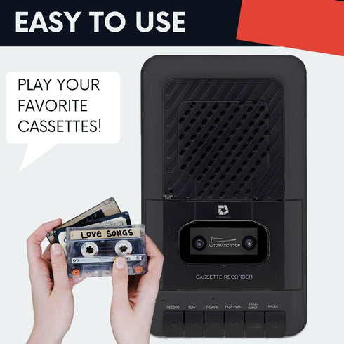 Portable Cassette Player Tape Recorder, Record to Cassettes via Mic or Aux, Built-in Speaker, Includes External Mic,