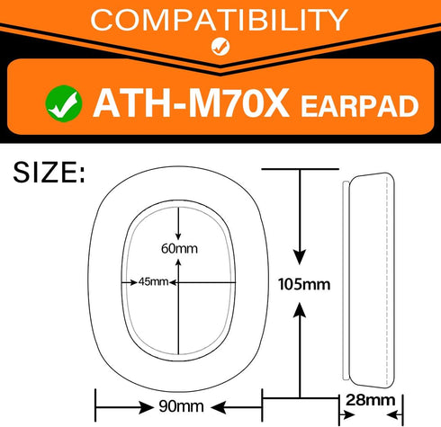 ATH M70X Ear Pads - TRANSTEK Replacement Ear Cushion Compatible with ATH-M70X Headphones I Thicker Memory Foam (Protein Leather)
