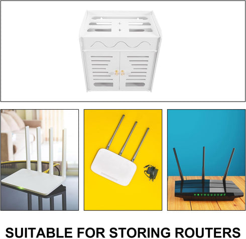 White PVC Router Storage Box: Cable Organizer Modem Cover Decorative Box for Home and Office Router Storage Rack