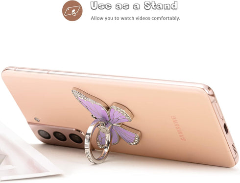 Butterfly Cell Phone Ring Grip Holder, 360 Degrees Rotation Phone Ring Grip Stand, Metal Finger Kickstand Compatible