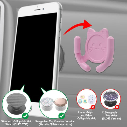Multi-Surface Car Mount Holder 2 Pack, Compatible with PopSocket Grips, Cute Cat Design with Strong Adhesive Gel Pad