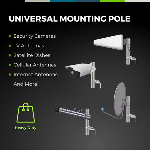10” Inch Pole Mount Accessory for Outside Antenna (Signal Booster, Yagi Antenna, Expansion Kit) - with U-Bracket